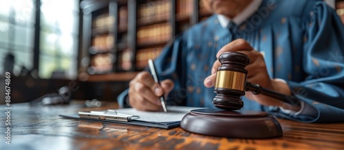 Wallpaper Mural Judge Gaveling and Signing Documents in Courtroom Torontodigital.ca