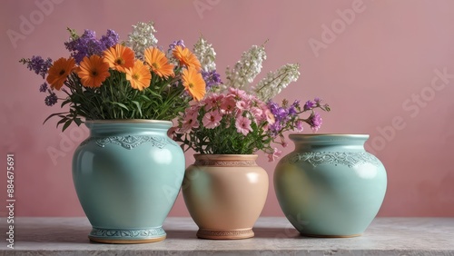 Wallpaper Mural Three Vases with Flowers on a Table. Torontodigital.ca