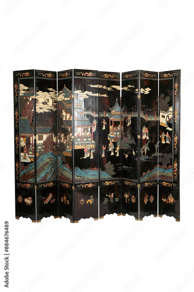 an antique room divider having beautiful design on it isolated on white backgrounds an antique room divider having beautiful design on it isolated on white backgrounds