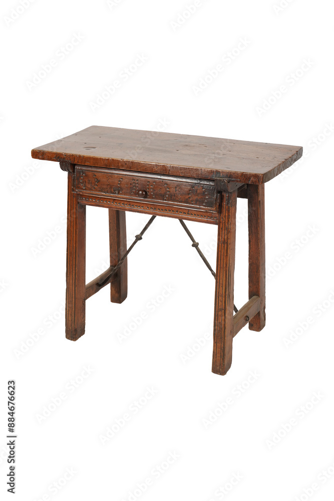 Old console table wooden table with a drawer isolated on white background Old console table wooden table with a drawer isolated on white background