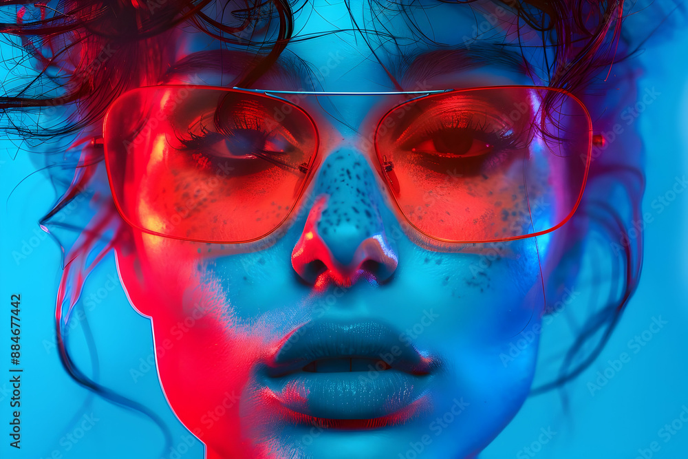 Neon Portrait with Red Sunglasses Neon Portrait with Red Sunglasses