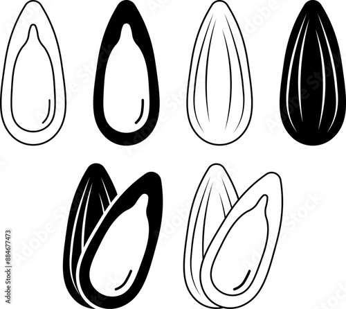outline silhouette Sunflower seeds icon set