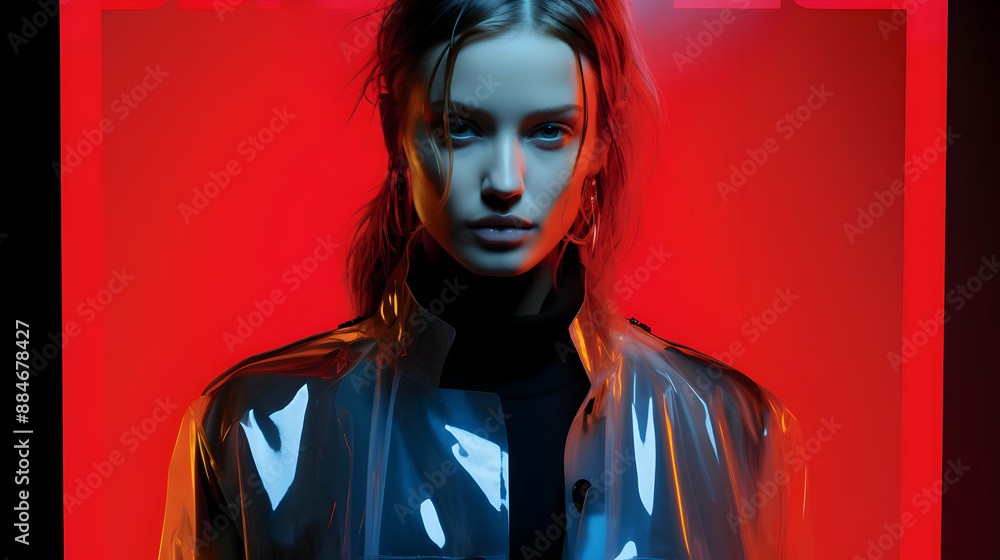 Woman in Transparent Jacket Under Red Light Woman in Transparent Jacket Under Red Light