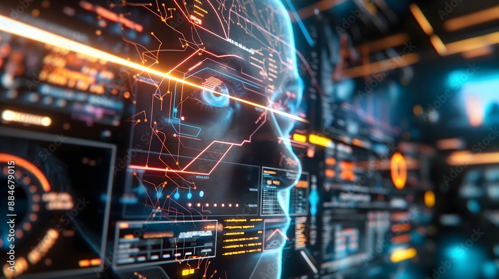 2. Advanced AI interface with holographic displays and glowing data streams 2. Advanced AI interface with holographic displays and glowing data streams