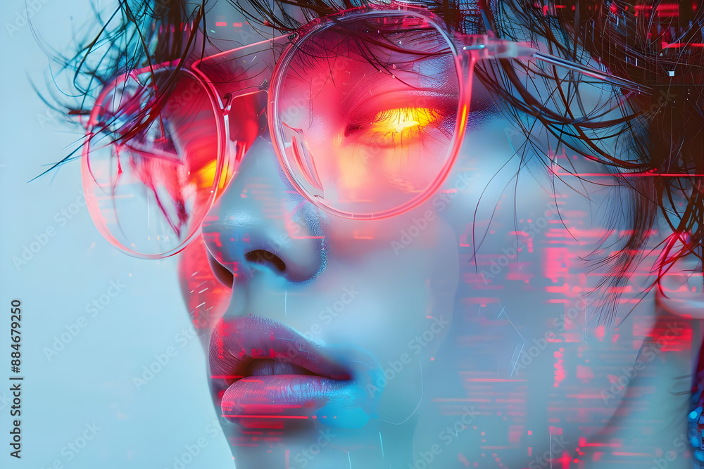Digital Glitch Portrait: Cyberpunk Style Illustration Digital Glitch Portrait: Cyberpunk Style Illustration