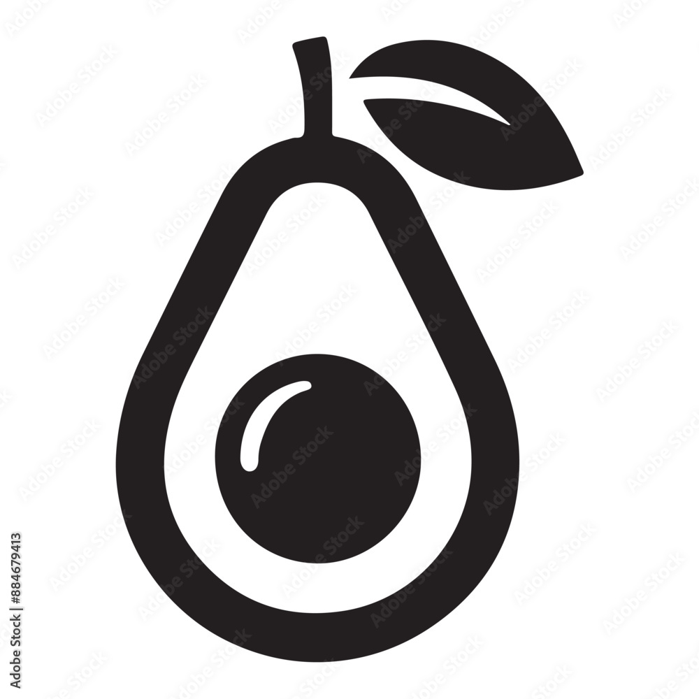 Avocado symbol with leaf icon simple minimal vector black color silhouette