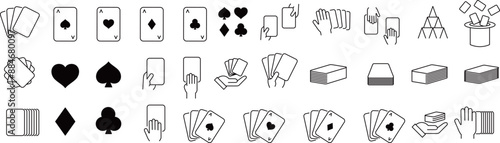 ベクターでモノクロのカードに関する線画アイコンセット