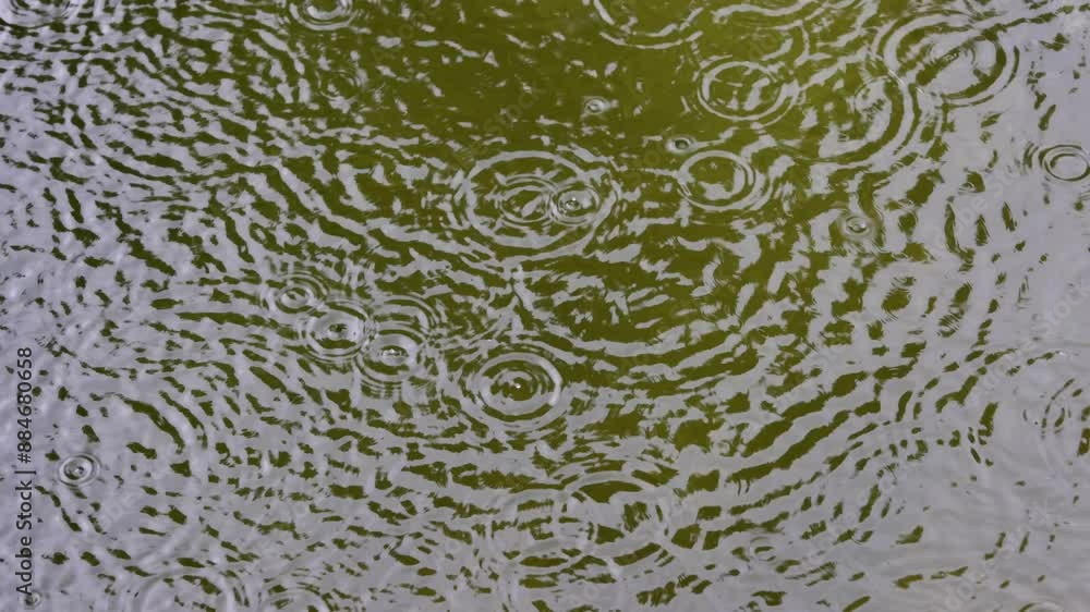 Regentropfen fallen auf die Wasseroberfläche Regentropfen fallen auf die Wasseroberfläche