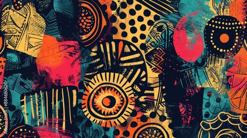 Bohemian Print with Seamless African Pattern and Abstract Textile Ornament photo