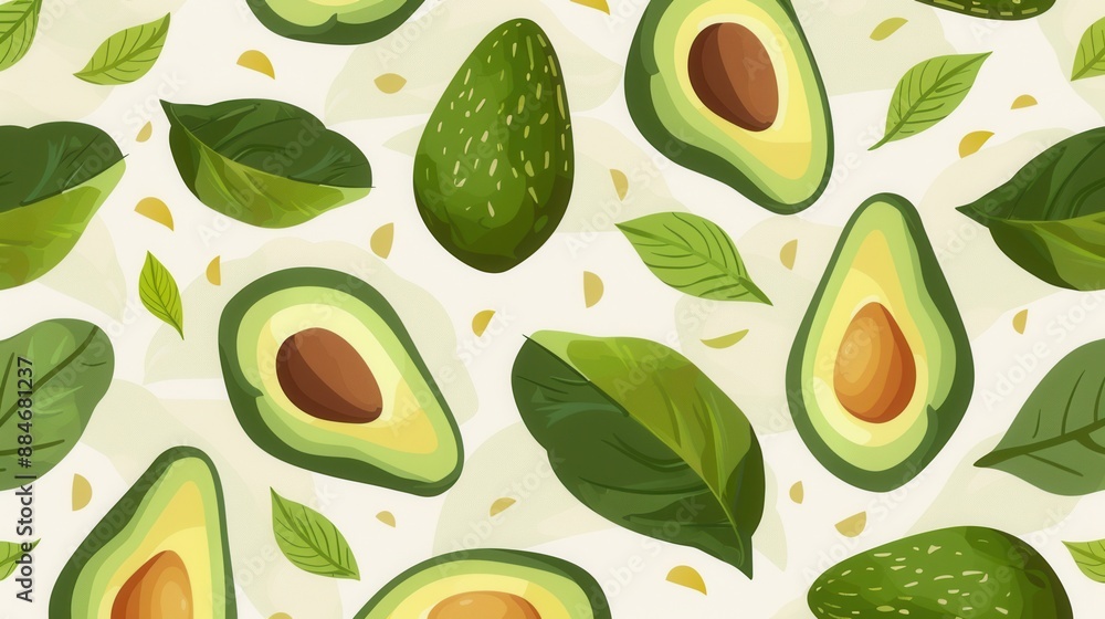 Seamless repetitive pattern background flat vector illustration of fresh avocado fruit Seamless repetitive pattern background flat vector illustration of fresh avocado fruit