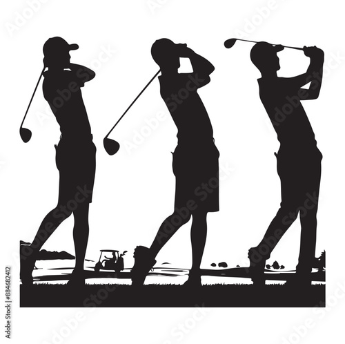 Golf swing player pose vector silhouette black color