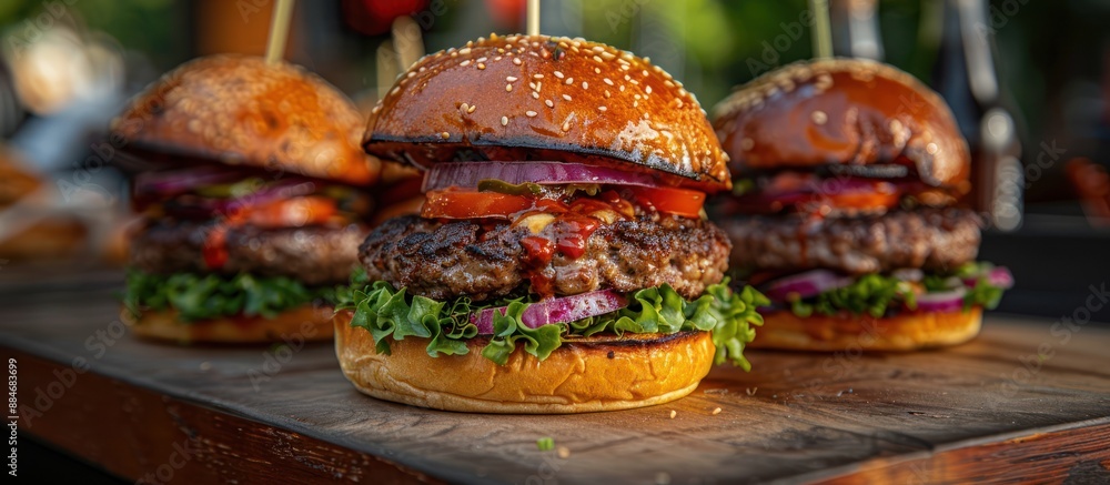 Juicy Cheeseburger with Toppings and Sesame Seed Bun Juicy Cheeseburger with Toppings and Sesame Seed Bun
