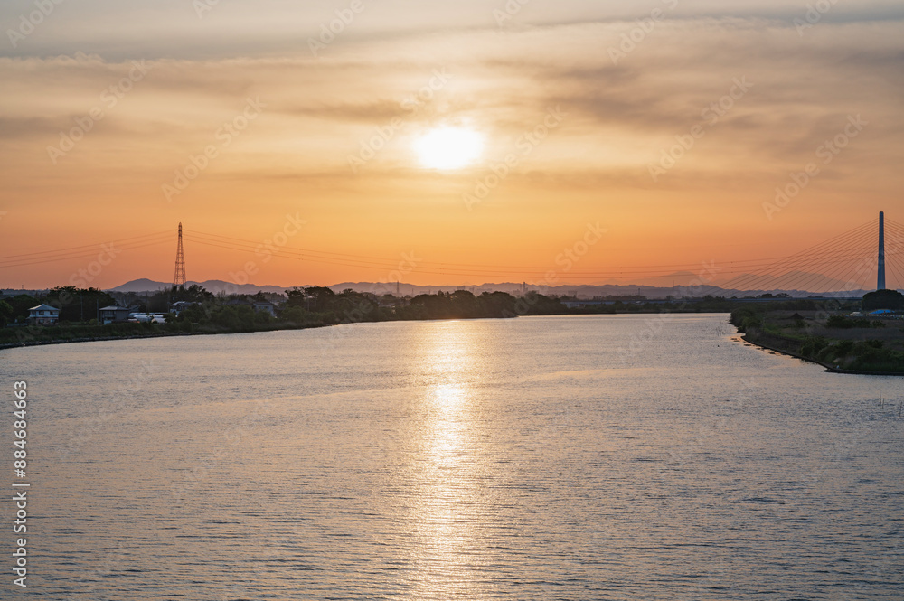 茨城 夕暮れの那珂川(ひたちなか市・湊大橋から) 茨城 夕暮れの那珂川(ひたちなか市・湊大橋から)