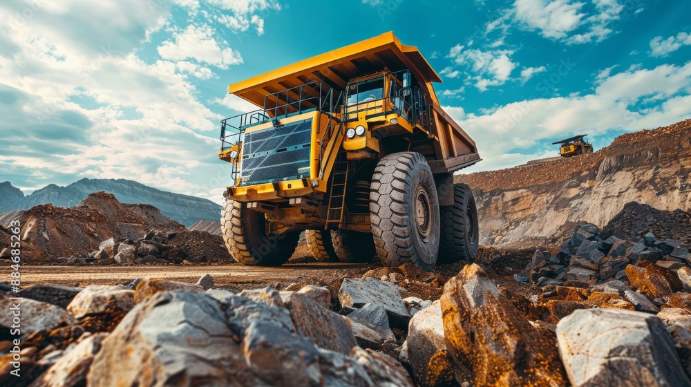 Heavy mining equipment at work Mining industry concept Dump truck on construction site earth moving operations mining Heavy mining equipment at work Mining industry concept Dump truck on construction site earth moving operations mining