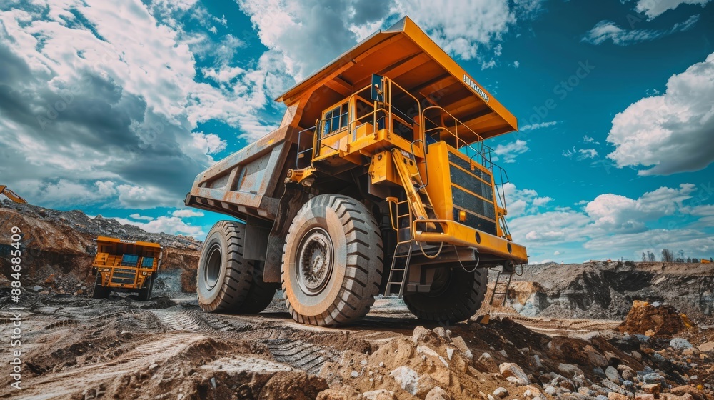 Heavy mining equipment at work Mining industry concept Dump truck on construction site earth moving operations mining Heavy mining equipment at work Mining industry concept Dump truck on construction site earth moving operations mining