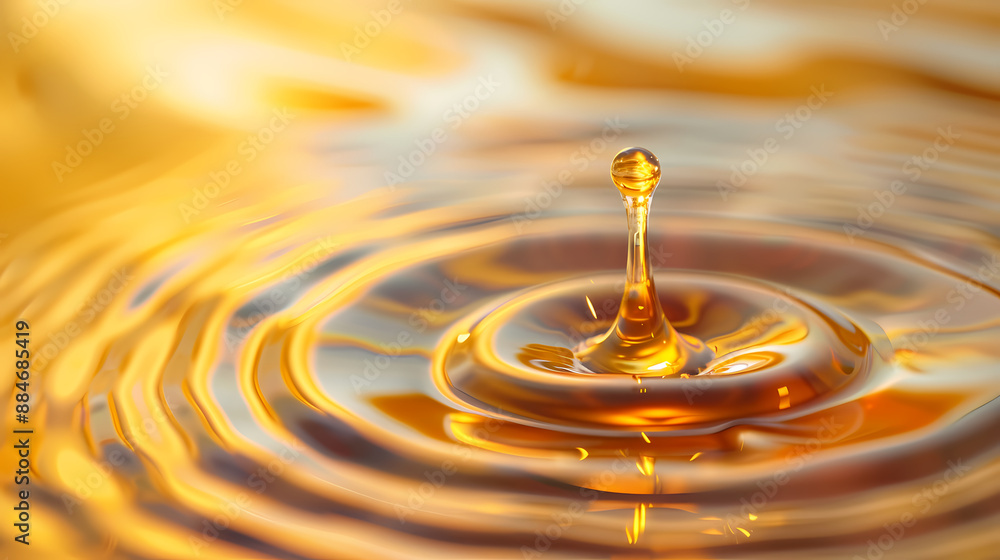 A golden drop of oil falls into the oil A golden drop of oil falls into the oil