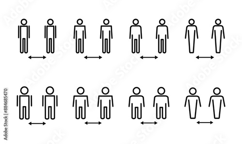 Social distance icon set. social distancing icon. self quarantine sign