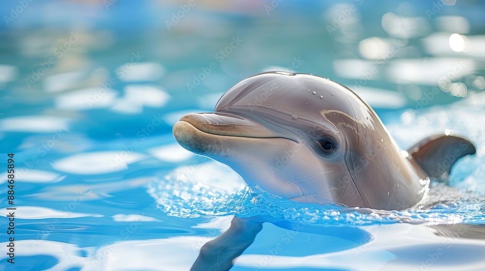 Obraz premium Close up view of a majestic dolphin in an aquarium with a beautifully blurred background