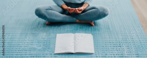 Athlete meditating postworkout, habit journal on mat, Habits  Strength  Mindfulness, Mindful recovery