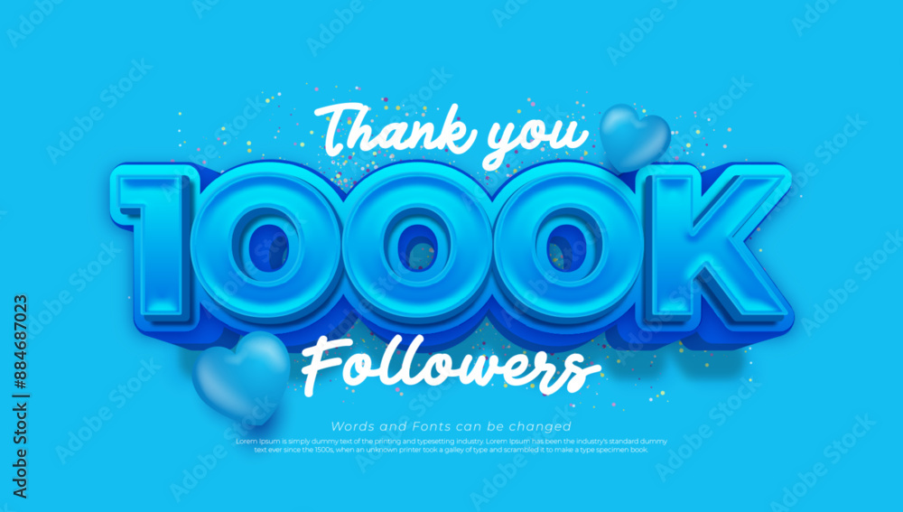 Vector style text effect thank you 1000k followers and subscribers template Vector style text effect thank you 1000k followers and subscribers template