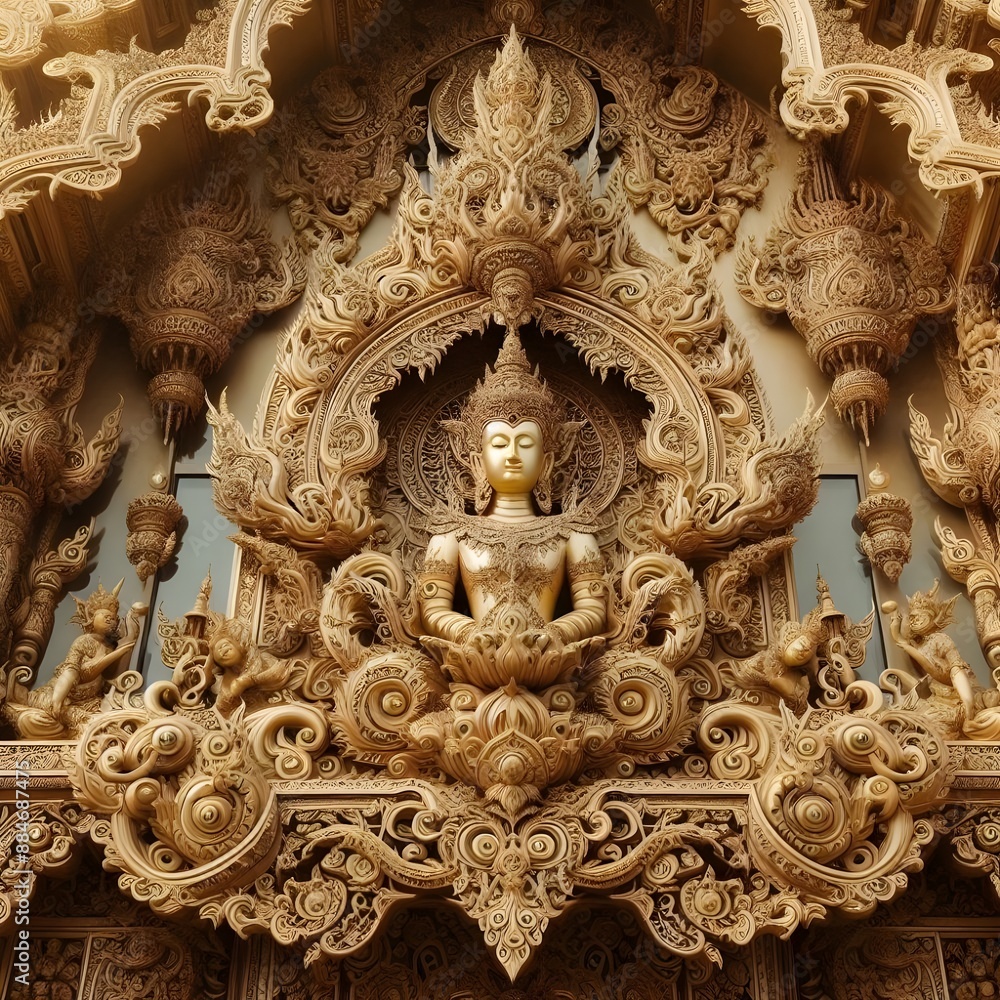 Fototapeta premium Golden Buddha, detail of Thai temple