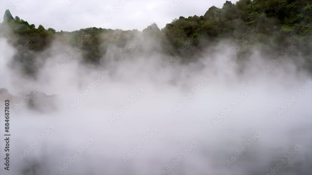 Steam rises over the Geothermal active lake Steam rises over the Geothermal active lake