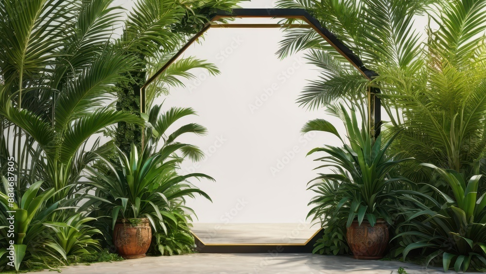 Fototapeta premium Tropical Plants Framing a Geometric Archway.