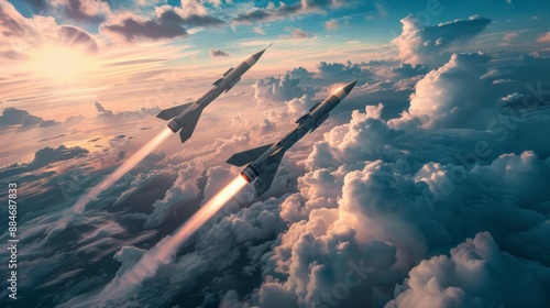 hypersonic missile photo Battle missiles are flying above the clouds. missile attack