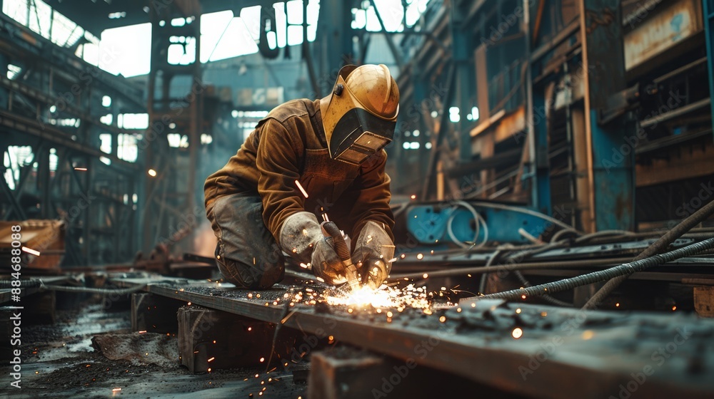 Photos of industrial workers factory worker welding steel structure Photos of industrial workers factory worker welding steel structure