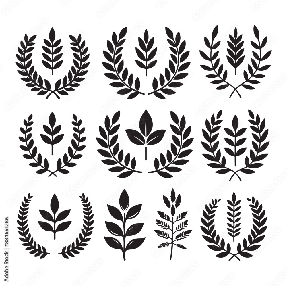 Minimal laurel sign illustration icon logo silhouette Minimal laurel sign illustration icon logo silhouette
