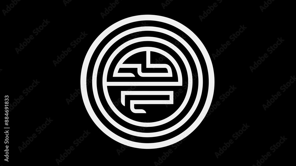 Abstract Black and White Circular Maze Design with Geometric Pattern Abstract Black and White Circular Maze Design with Geometric Pattern