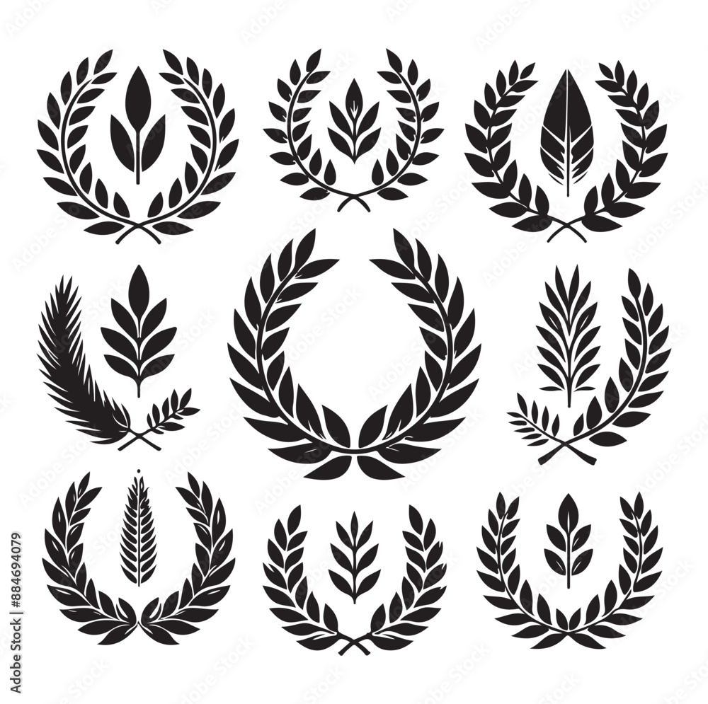 Minimal laurel sign illustration icon logo silhouette Minimal laurel sign illustration icon logo silhouette
