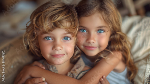 child girl boy childhood kid brother sister love family together portrait fun happy joy happiness cute cheerful young .