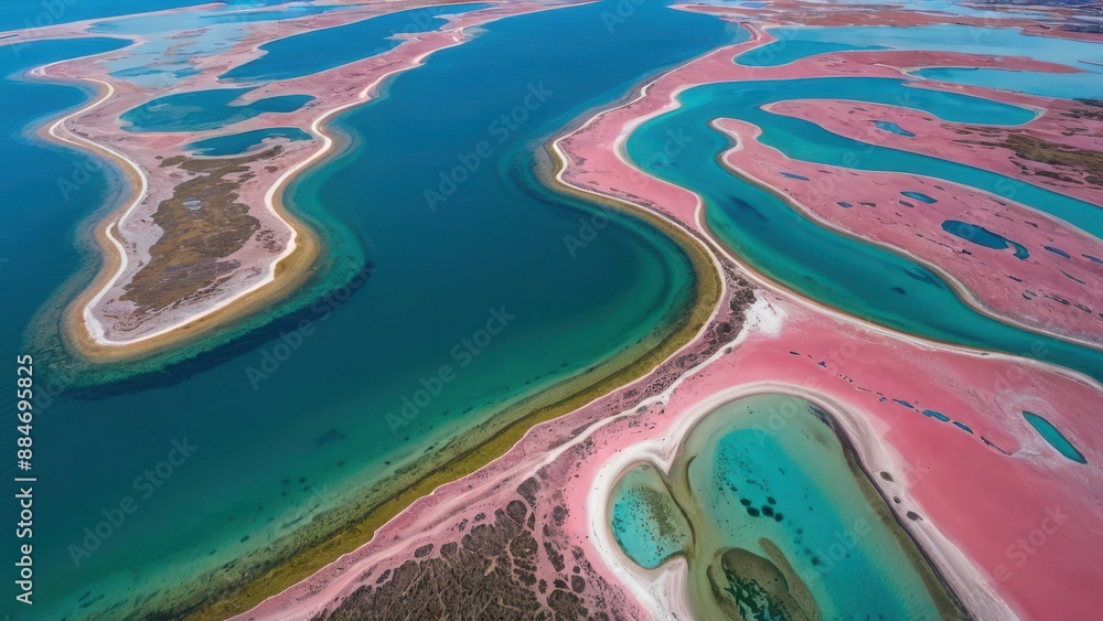 Fototapeta premium Pink and Teal Lakes from Above.