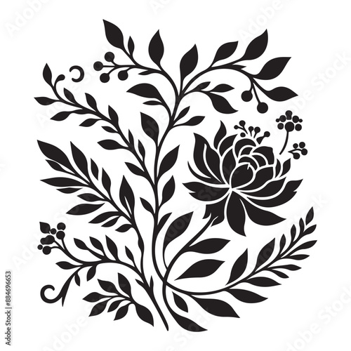 Black floral silhouette for monogram design simple minimal vector