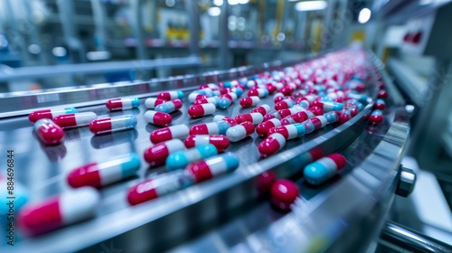 Photograph of a pharmacy, medicine capsules, on the production line at a medical factory. Selective focus © ศิริชาติ ชุมพล