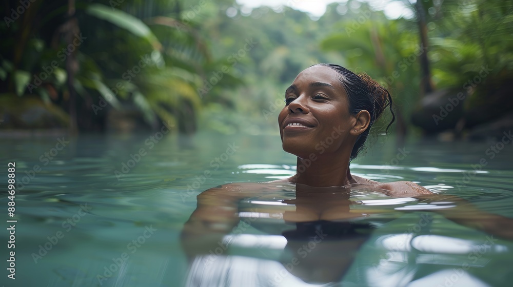 Fototapeta premium Close up of woman in spa with blurred background, serene beauty treatment environment