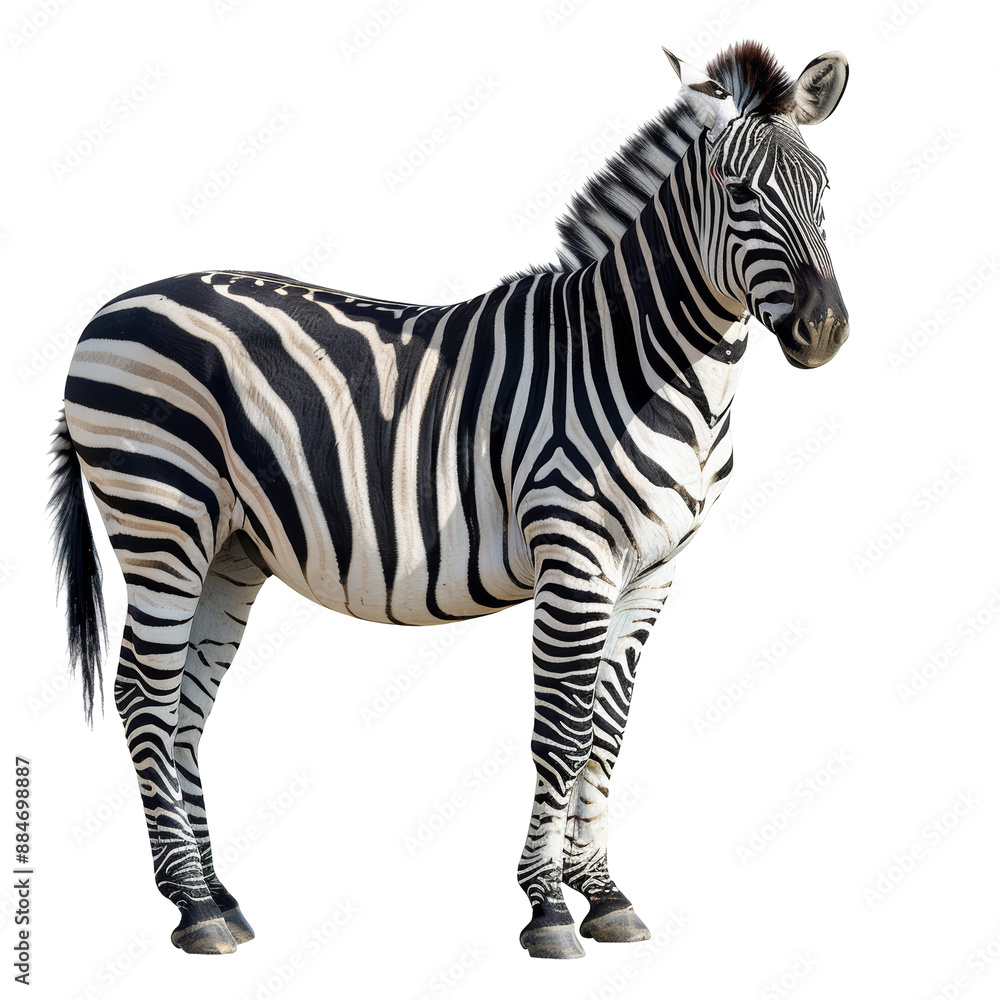 Obraz premium Zebra Side View Isolated on Transparent or White Background, PNG