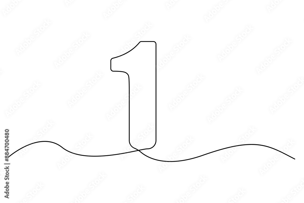 Obraz premium Number one outline. Minimalist vector illustration. Continuous black line. Simple abstract design.