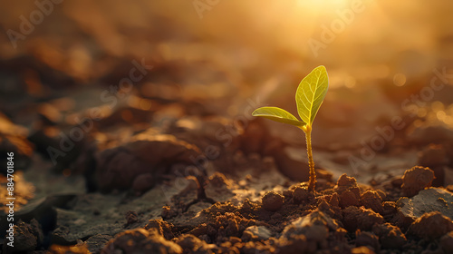 Seedlings growing in dry cracked soil