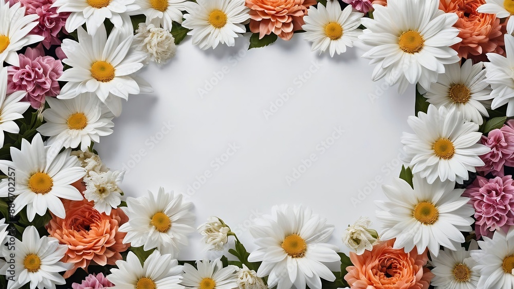 Obraz premium frame with flowers, Photographs with large white copy space and beautiful flowers around them, card frames, flowers, celebrations, high definition clear