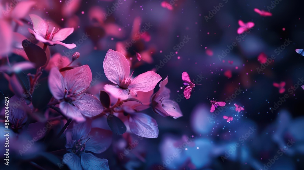 A supernatural scene features thrips fluttering amidst enchanted flowers, their presence barely perceptible yet enchanting A supernatural scene features thrips fluttering amidst enchanted flowers, their presence barely perceptible yet enchanting