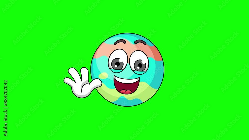Waving hand animation of a bath bomb cartoon, mascot character on green screen Waving hand animation of a bath bomb cartoon, mascot character on green screen