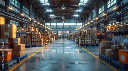 Busy rush workflow of hardware store employees. Group of workers working in large warehouse, shipping goods, prepare cardboard boxes for freight. International export business, and storehouse workflow