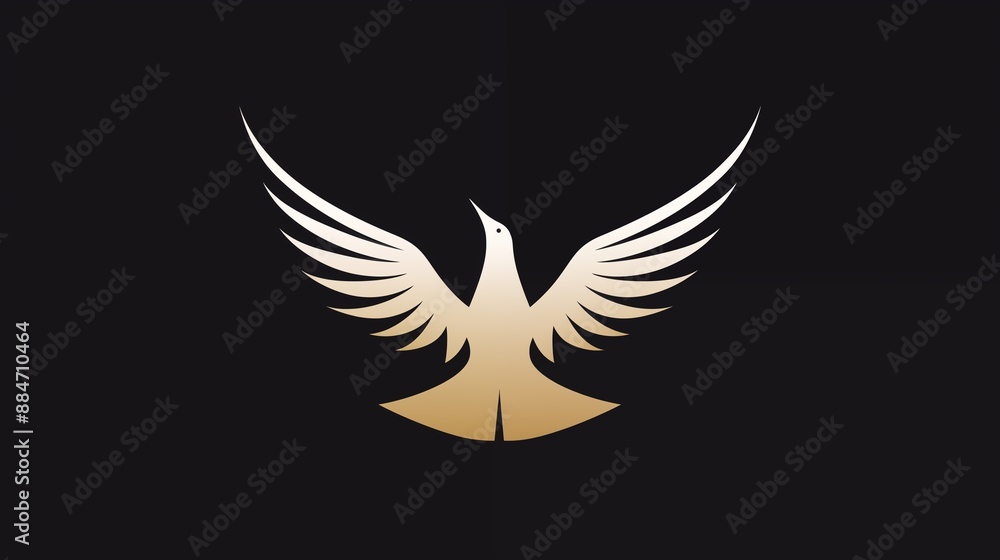 Obraz premium Golden Bird Logo with Spread Wings on Black Background
