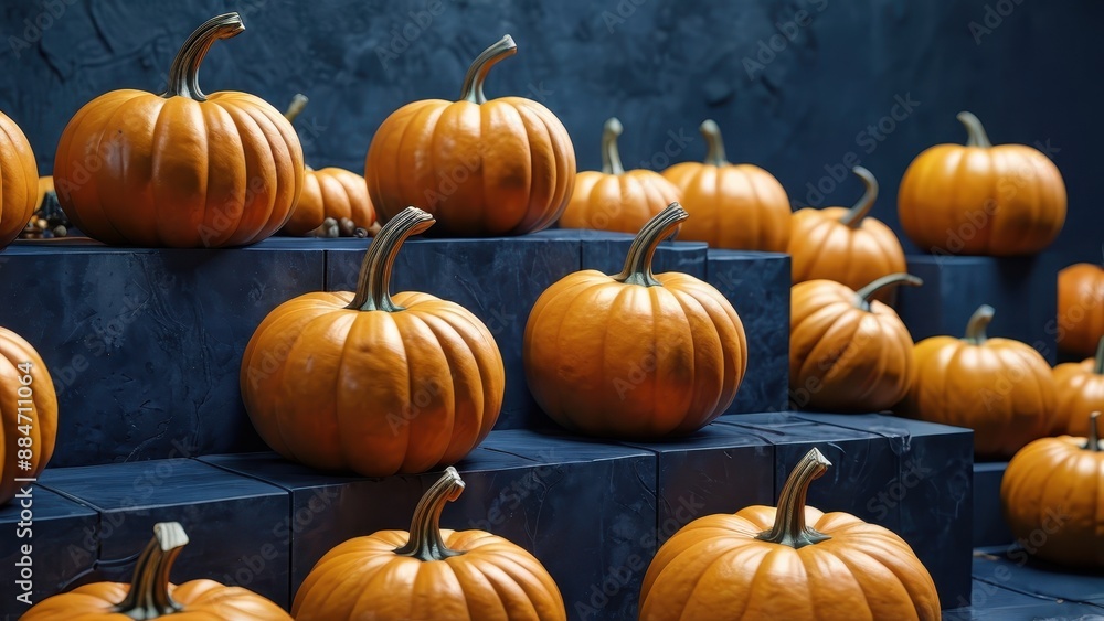 Stack of Pumpkins on Blue Background. Stack of Pumpkins on Blue Background.