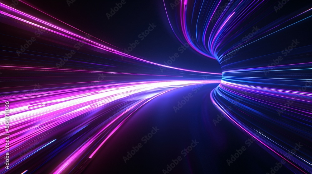 3D Hyperspace Warp with Blue and Purple Light Lines on Dark Background 3D Hyperspace Warp with Blue and Purple Light Lines on Dark Background
