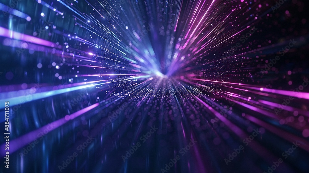 3D Hyperspace Warp with Blue and Purple Light Lines on Dark Background 3D Hyperspace Warp with Blue and Purple Light Lines on Dark Background