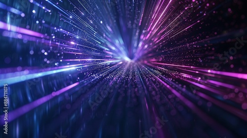 3D Hyperspace Warp with Blue and Purple Light Lines on Dark Background