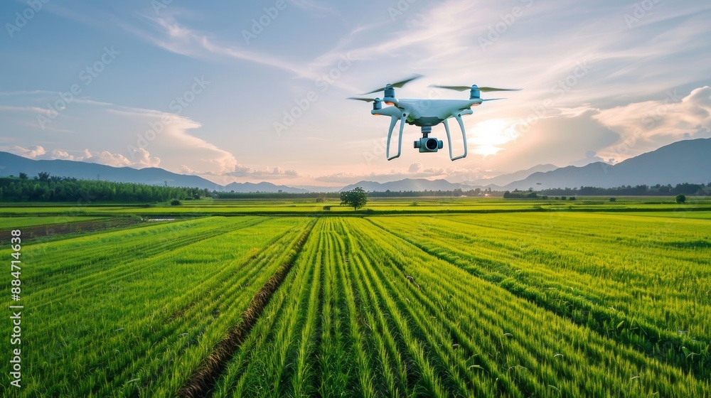 Drone Flying Over a Lush Green Field Drone Flying Over a Lush Green Field